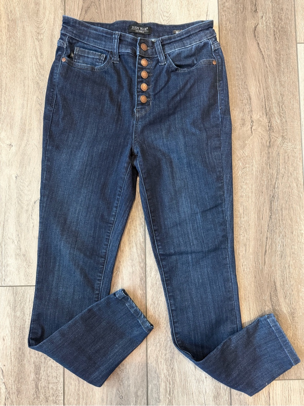 Judy Blue- Indigo High-Rise Button-Fly Skinny Fit Cropped Jeans